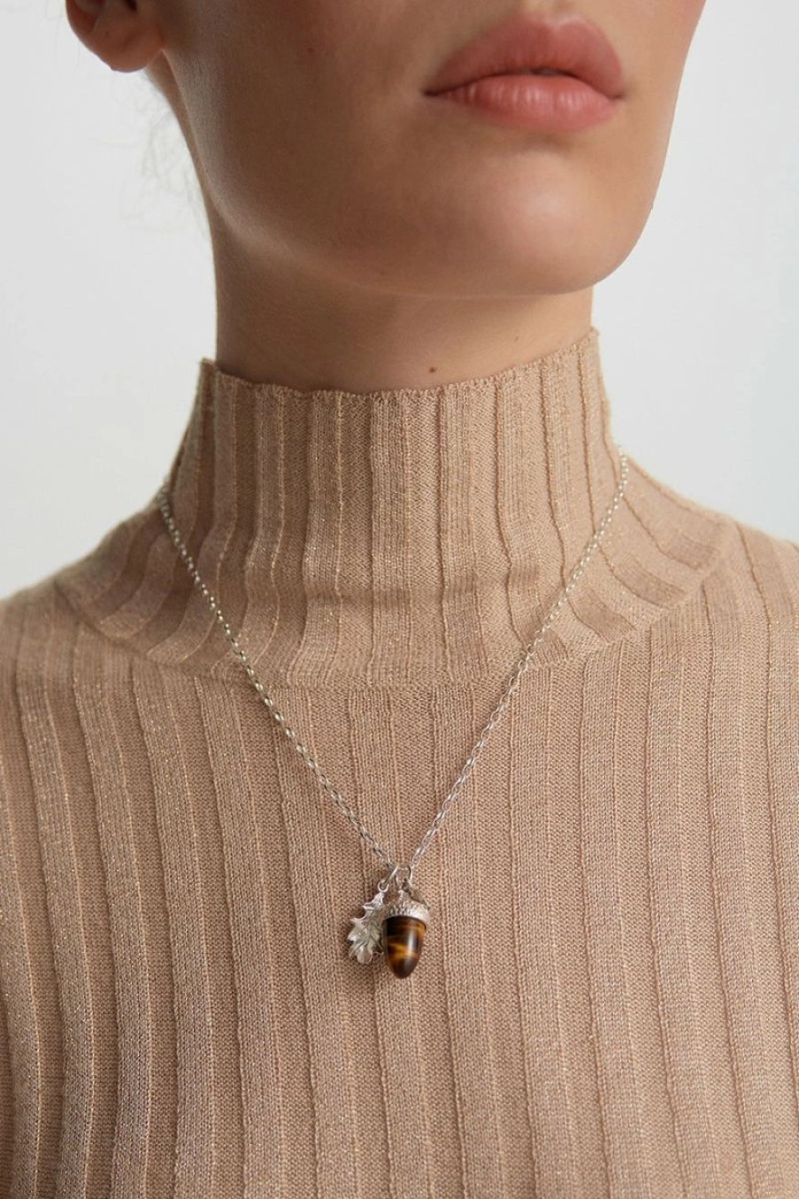 * Karen Walker Jewellery | Acorn & Leaf Pendant Tiger'S Eye | Jewellery